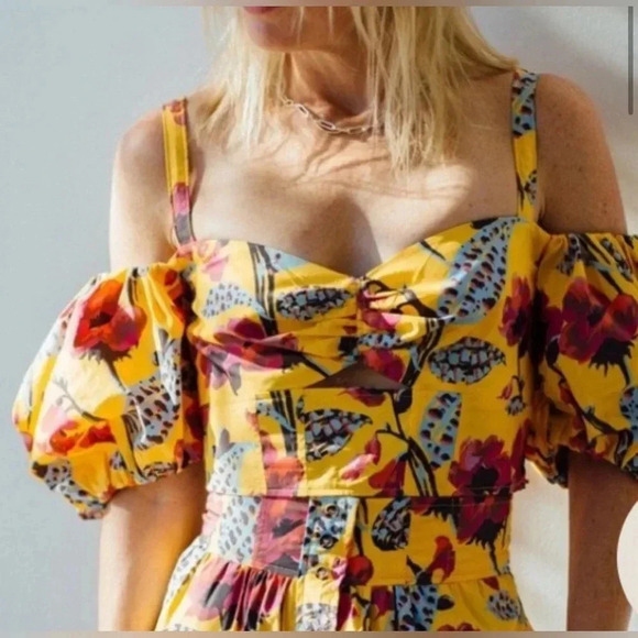 A.L.C. Melody Cold-Shoulder Floral Yellow Crop Top Size 2 - Picture 1 of 10
